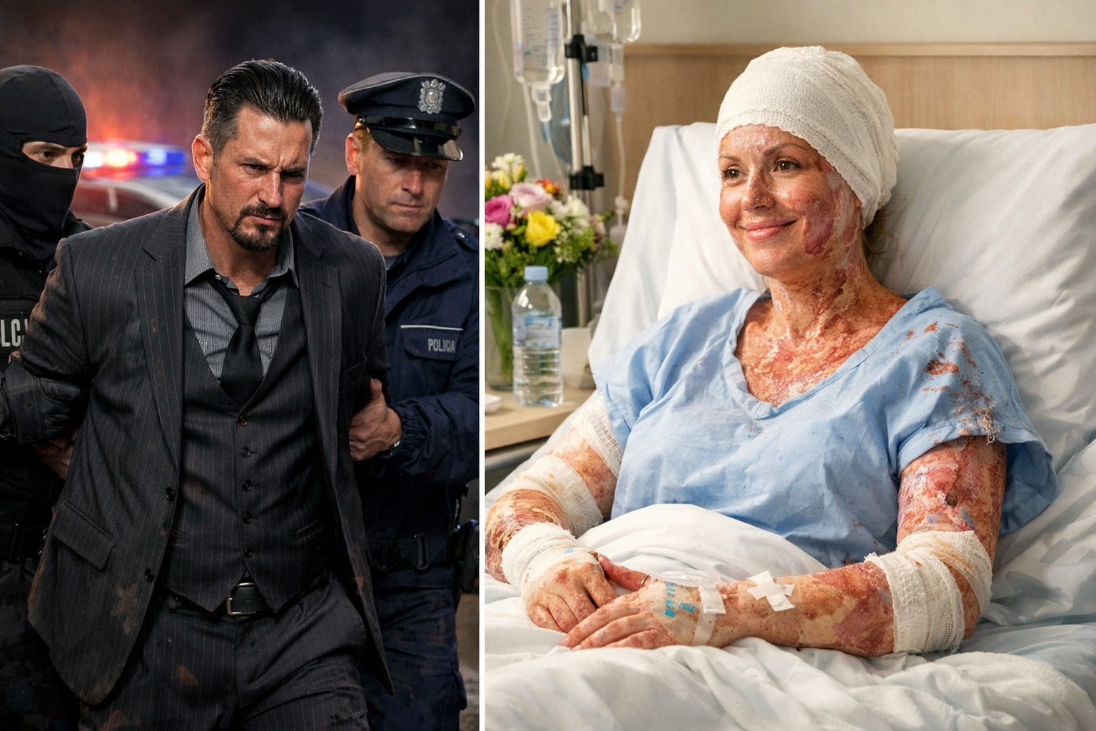 Gangster aresztowany. Podpalona kobieta wraca do zdrowia